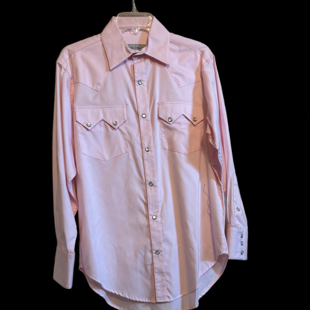 Mens Pinto Ranch by stubbs Pink Western Wear Long Sleeve Pearl Button Shirt SZ S